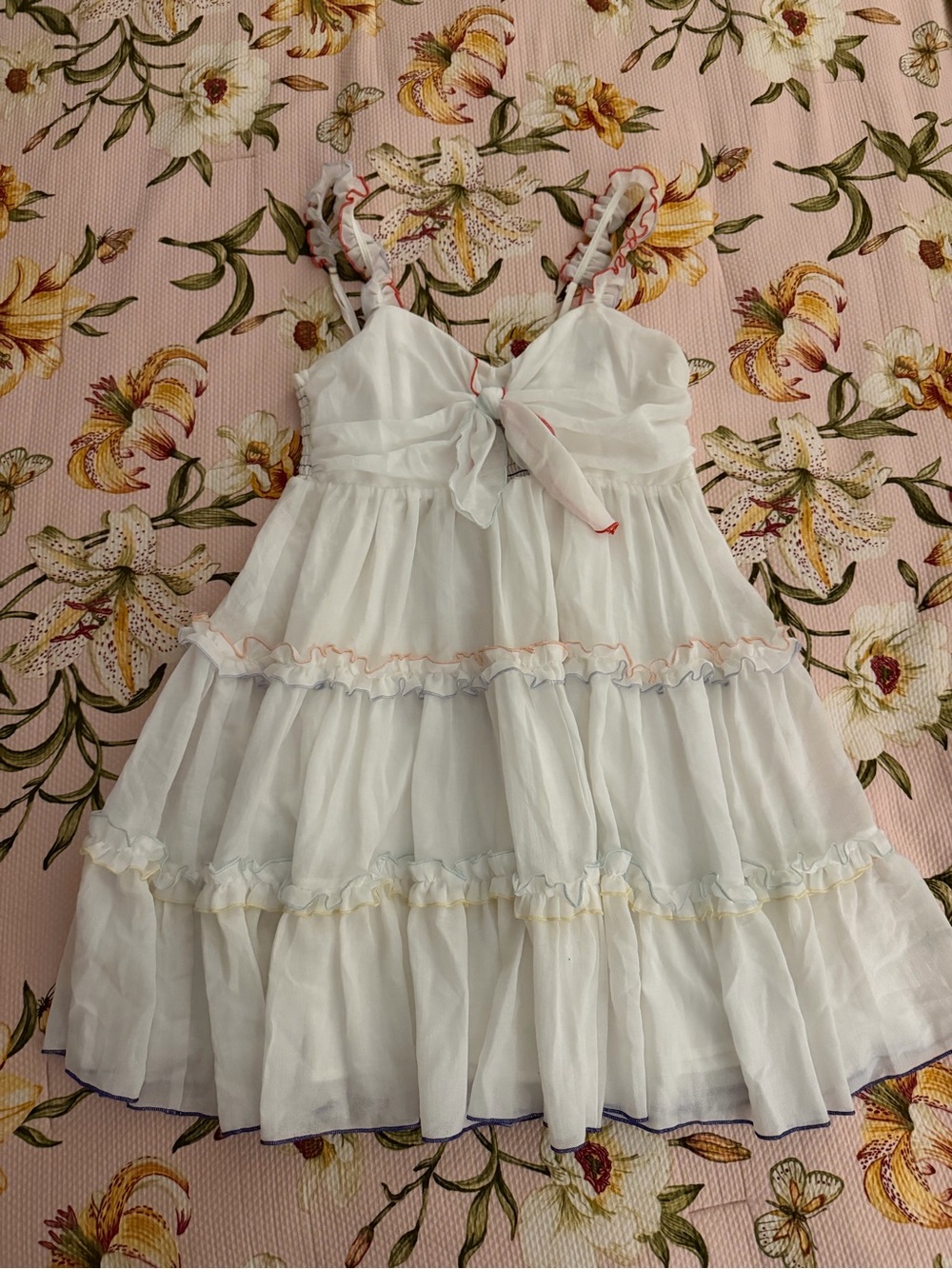 Red Carter White Smocked Top with Multicolor Stripes